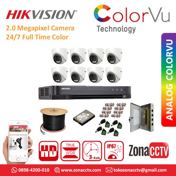 Paket 8 CH - Hikvision Indoor ColorVu 2mp