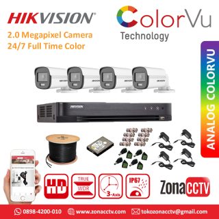 Paket 4 CH - Hikvision Indoor ColorVu 2mp (DS-2CE10DFT-F)