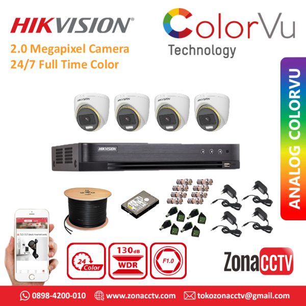 Paket 4 CH - Hikvision Indoor ColorVu 2mp (DS-2CE70DF3T-PF)